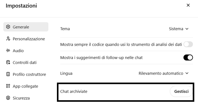 ChatGPT: gestione delle chat