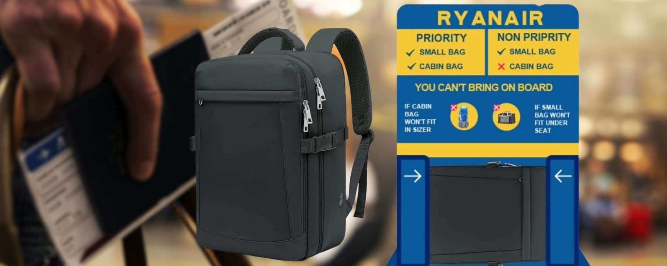 Zaino per RyanAir 40X20X25 cm a 20€ e dimentichi gli EXTRA per il bagaglio Zaino per RyanAir 40X20X25 cm a 20€ e dimentichi gli EXTRA per il bagaglio