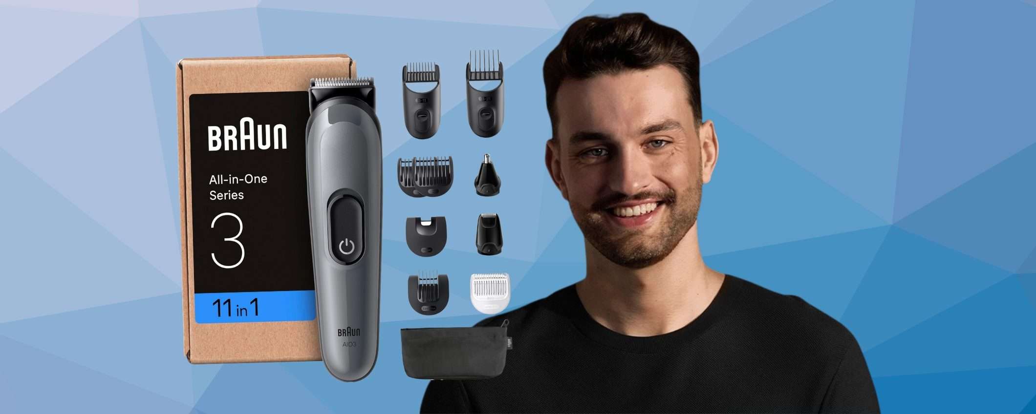 Braun All-In-One Series 3: barba, basette, baffi, capelli e peli del naso (39€) Braun All-In-One Series 3: barba, basette, baffi, capelli e peli del naso (39€)