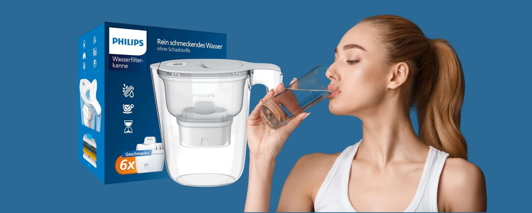 Caraffa filtrante Philips +6 cartucce a un PREZZACCIO: l'acqua buona sulla tavola Caraffa filtrante Philips +6 cartucce a un PREZZACCIO: l'acqua buona sulla tavola