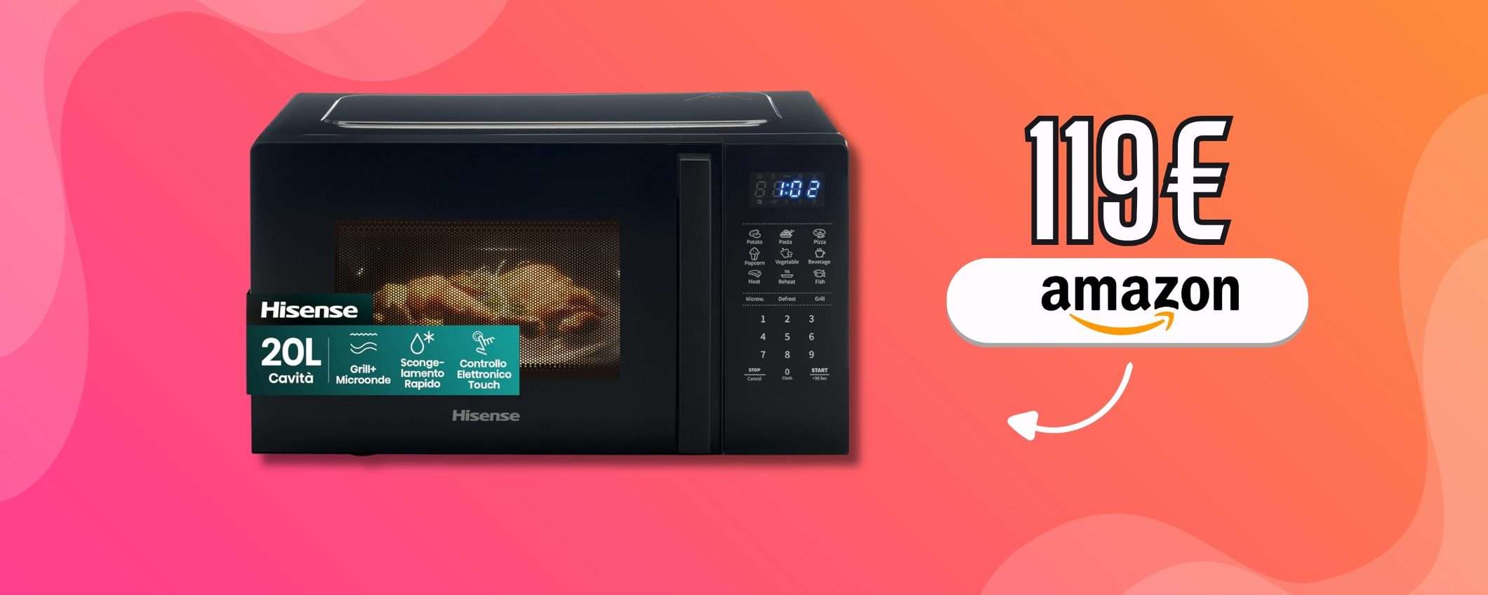 Forno a microonde Hisense, capienza da 20L ed ha anche il Grill Forno a microonde Hisense, capienza da 20L ed ha anche il Grill