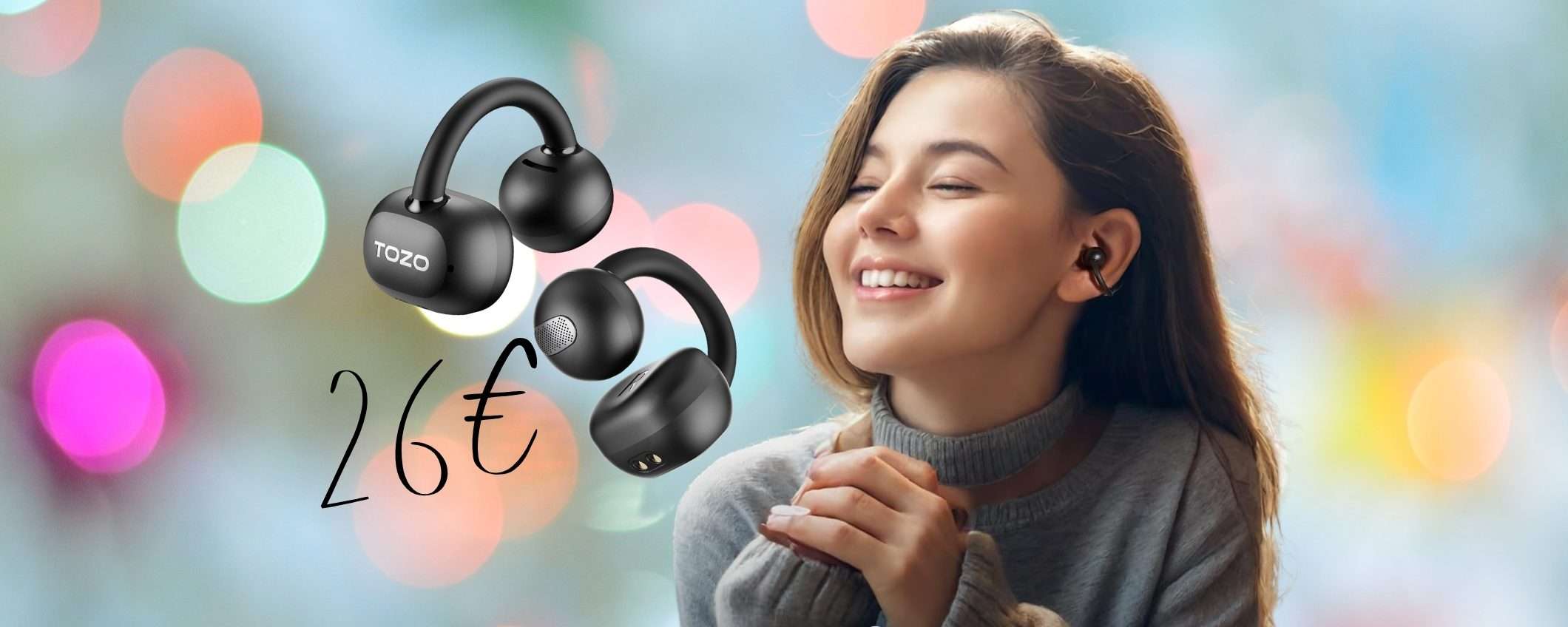Cuffiette Bluetooth a clip ergonomiche e dall'audio coinvolgente a soli 26€