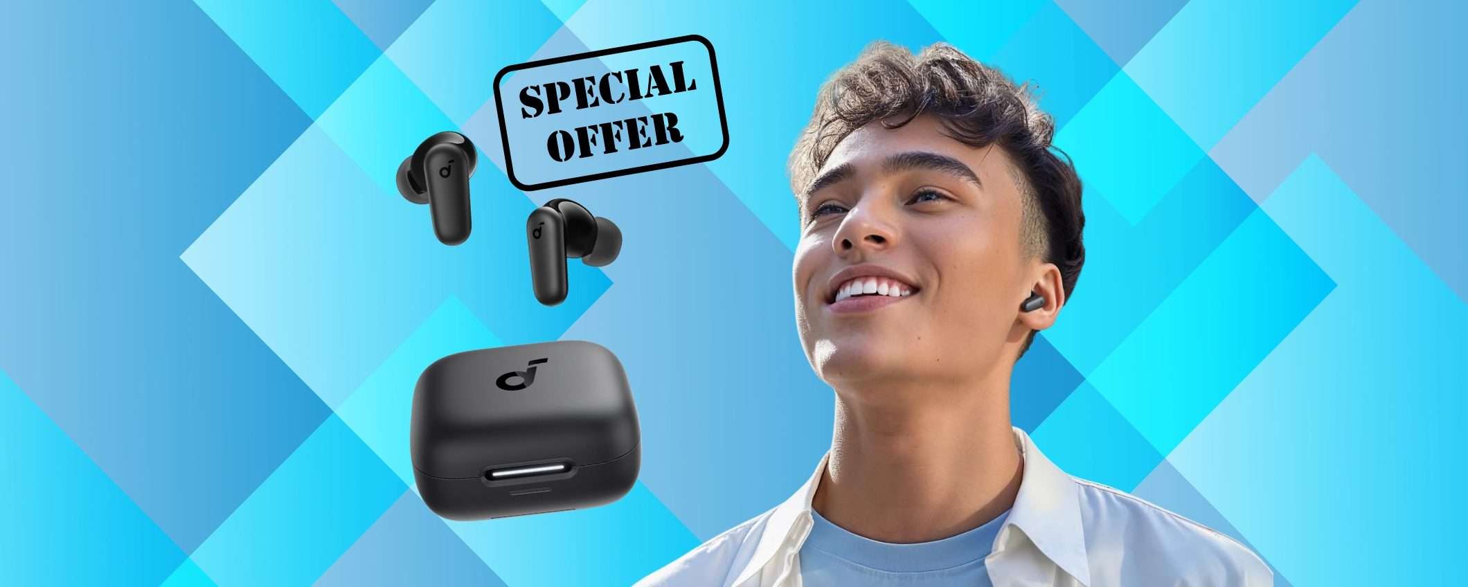 Doppio SCONTO sulle cuffiette Bluetooth Soundcore P30i (IP54), ora imperdibili