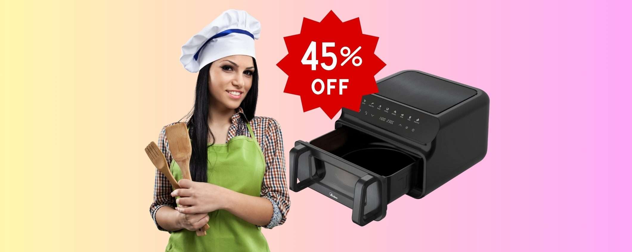 Friggitrice ad Aria Ardes con capienza da 10L per una pizza intera ora al 45% Friggitrice ad Aria Ardes con capienza da 10L per una pizza intera ora al 45%