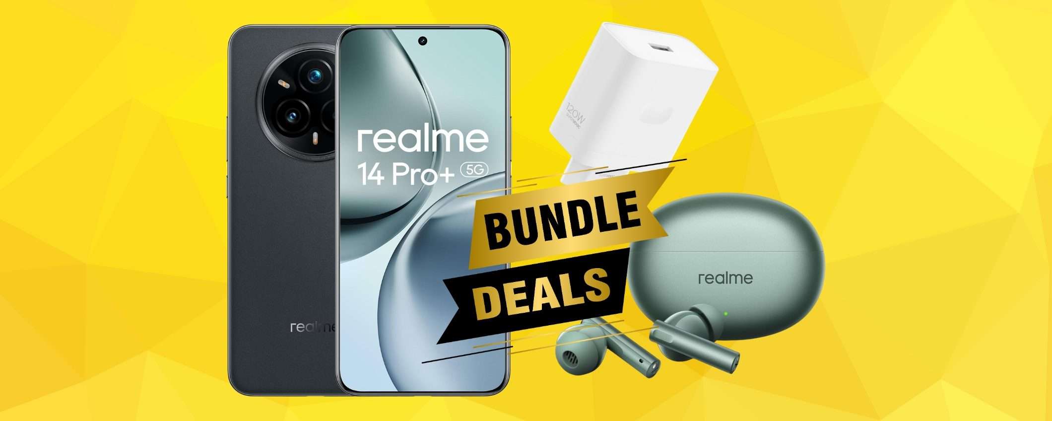 Mega bundle Amazon: realme 14 Pro+, caricatore da 120W e auricolari wireless Buds Air 6 Mega bundle Amazon: realme 14 Pro+, caricatore da 120W e auricolari wireless Buds Air 6