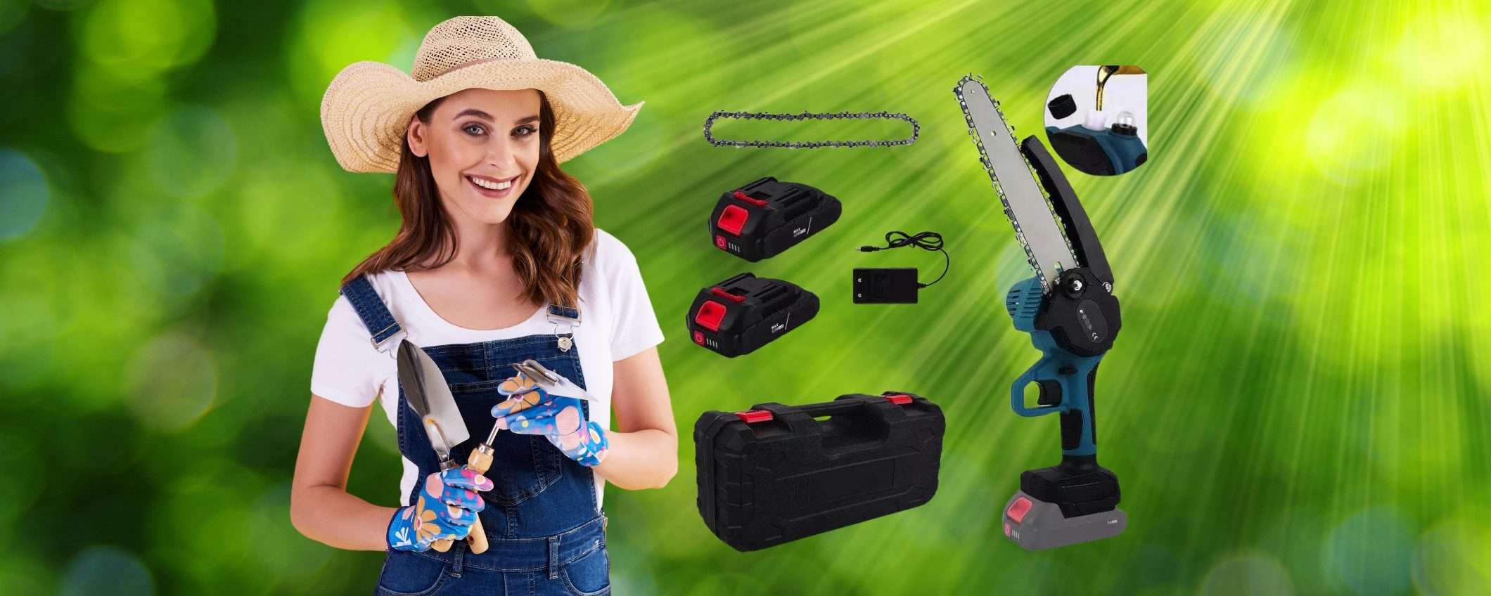 Mini sega elettrica accessoriata con 2 batterie e valigetta per taglio e potatura easy Mini sega elettrica accessoriata con 2 batterie e valigetta per taglio e potatura easy