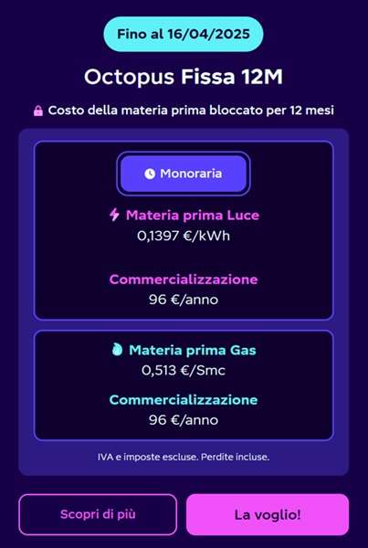 octopus fissa 12 mesi tariffe fino al 16 aprile