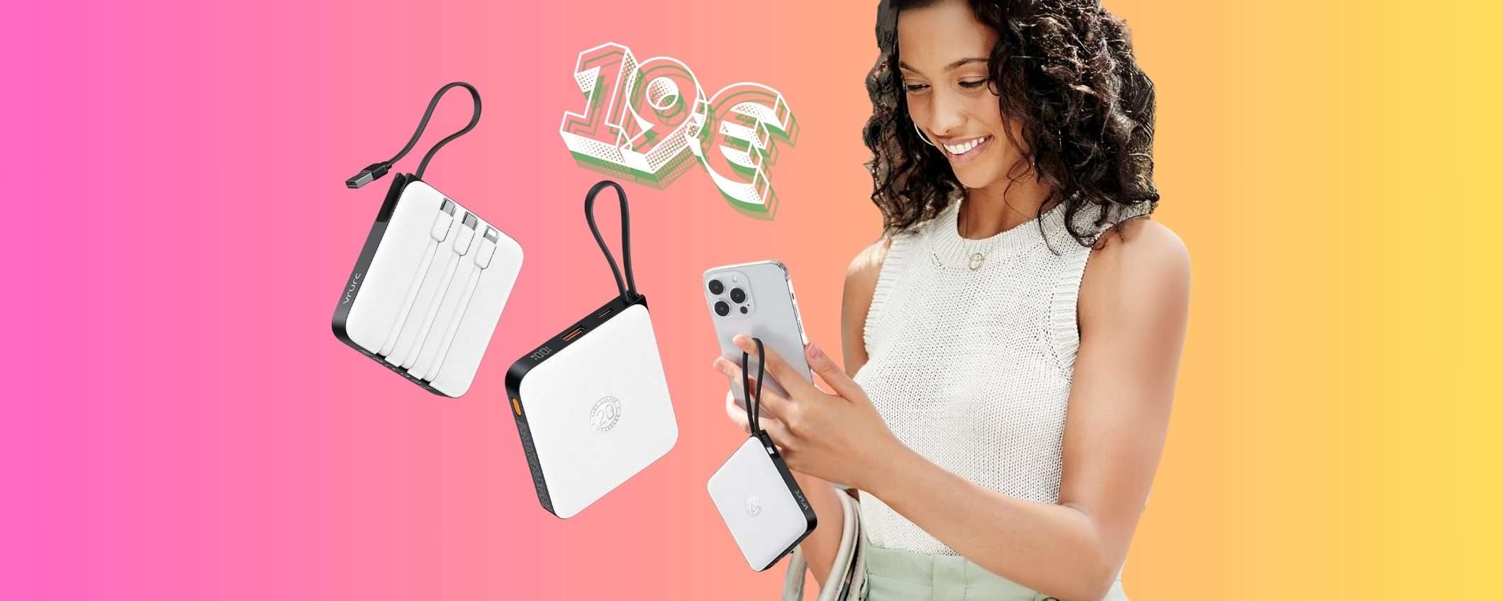Power Bank con 3 cavi di uscita e 1 d'ingresso per ricarica rapida, solo 19€ Power Bank con 3 cavi di uscita e 1 d'ingresso per ricarica rapida, solo 19€
