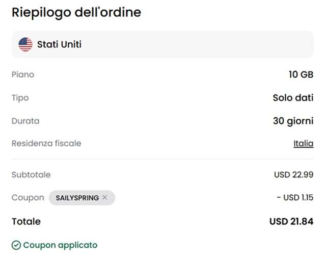 saily esim codice coupon applicato