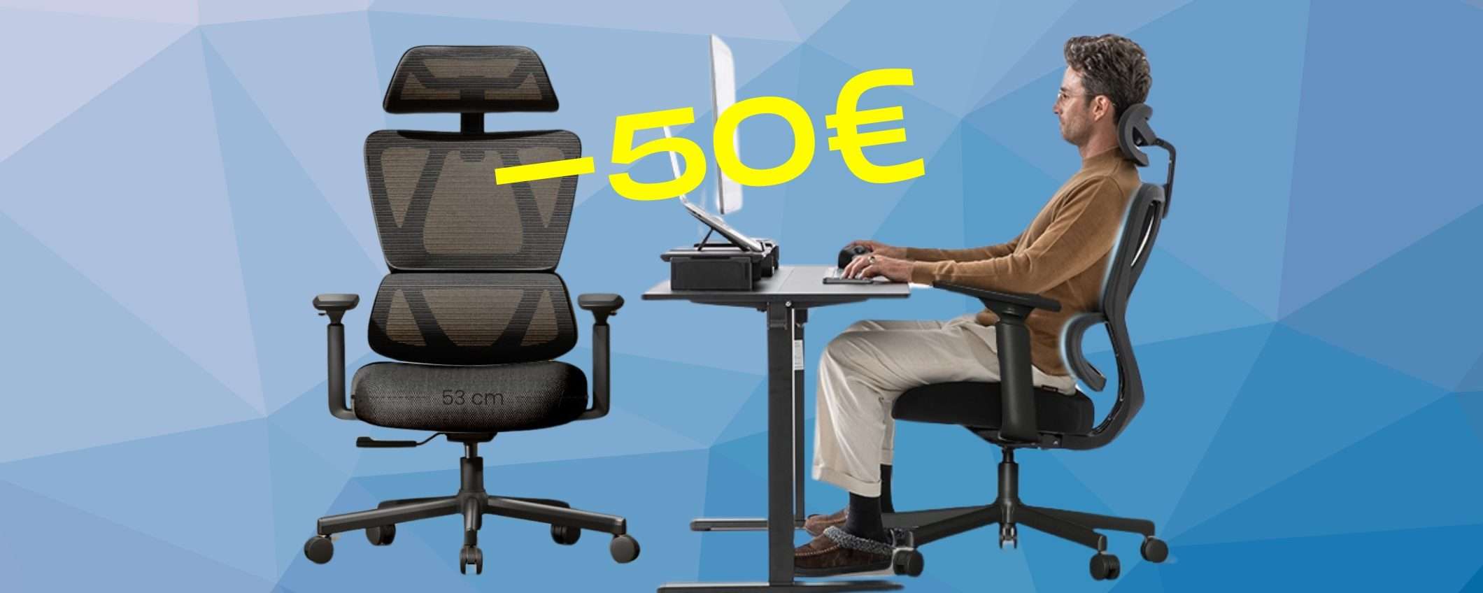 Sedia ergonomica con supporto lombare e poggiatesta regolabile (-50€) Sedia ergonomica con supporto lombare e poggiatesta regolabile (-50€)