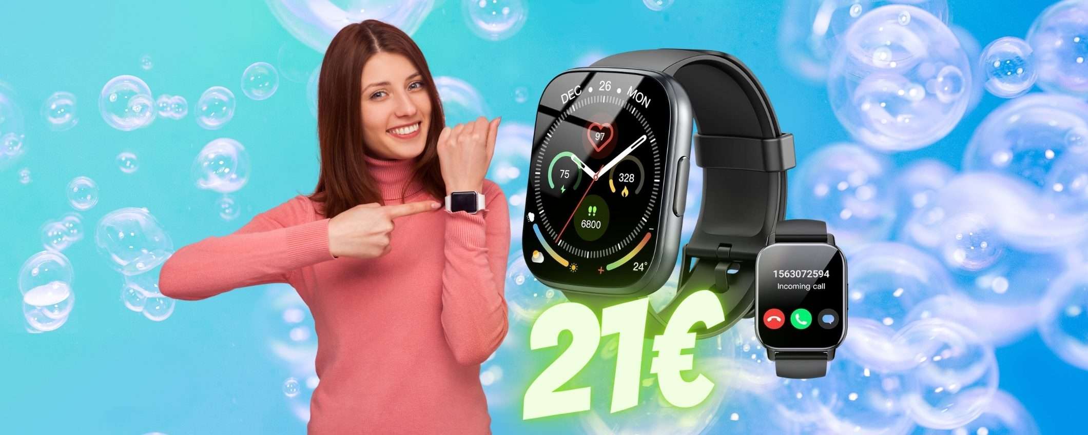 Smartwatch con oltre 110 profili sport e microfono per le chiamate a 21€ Smartwatch con oltre 110 profili sport e microfono per le chiamate a 21€