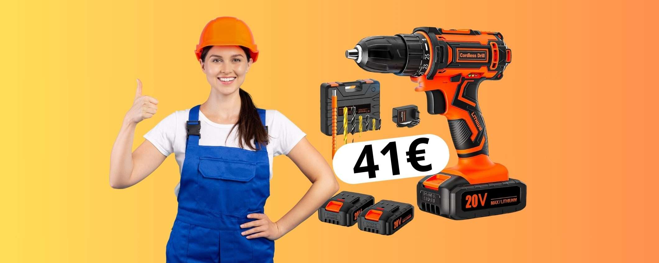 Trapano avvitatore con 2 batterie, valigetta e accessori per ogni tipo di lavoro Trapano avvitatore con 2 batterie, valigetta e accessori per ogni tipo di lavoro