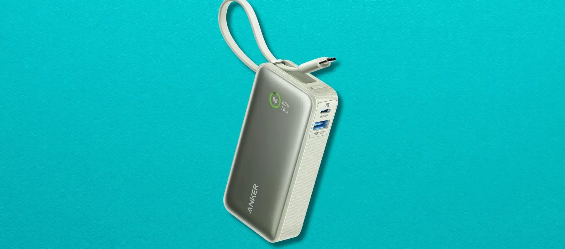 Anker Nano Power Bank da 10.000 mAh a 28,99€ (-47%): compatta, potente e con cavo integrato