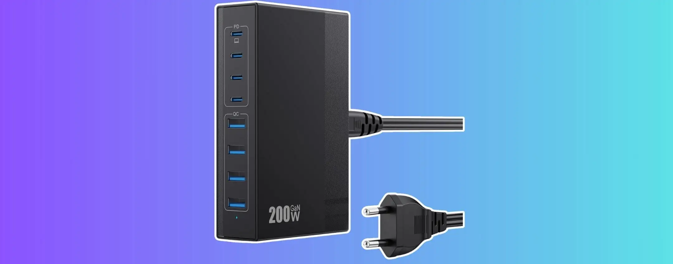 Caricatore USB-C 200W 8-in-1: ricarica TOTALE con lo sconto Amazon (-20%)