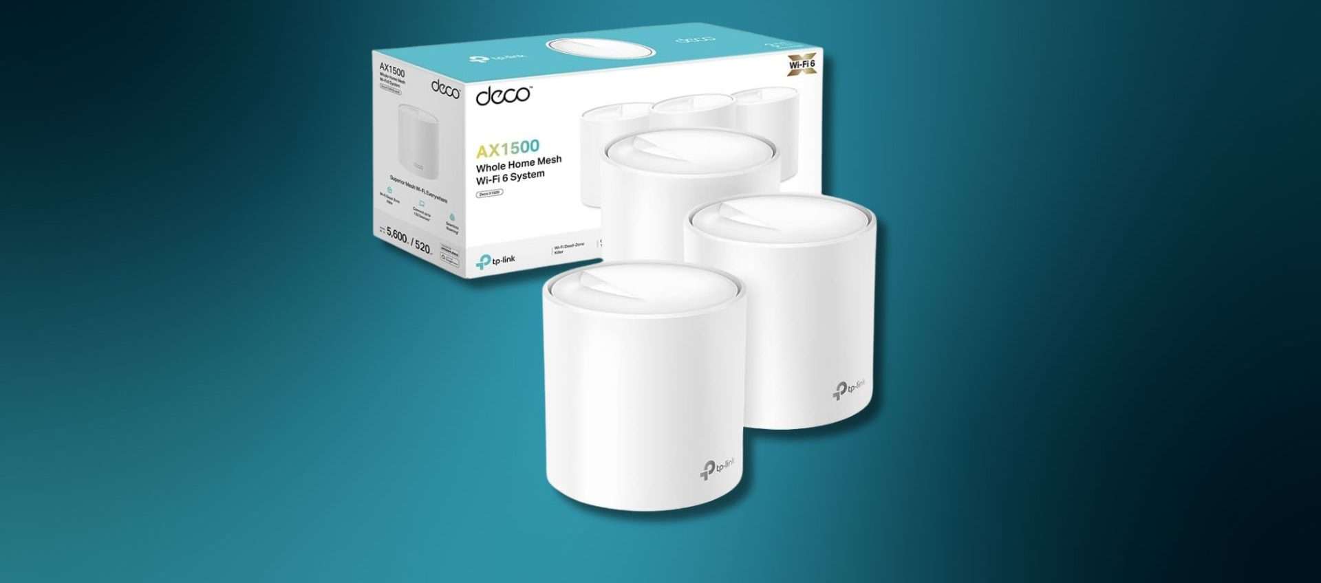 TP-Link Deco X1500 (3-pack) a 109,99€: rete WiFi 6 mesh per 520m2 con sconto del 15% TP-Link Deco X1500 (3-pack) a 109,99€: rete WiFi 6 mesh per 520m2 con sconto del 15%