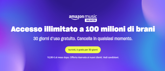 amazon music prova gratis 30 giorni