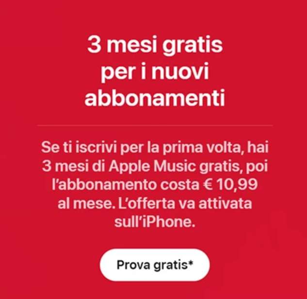 apple music tre mesi gratis