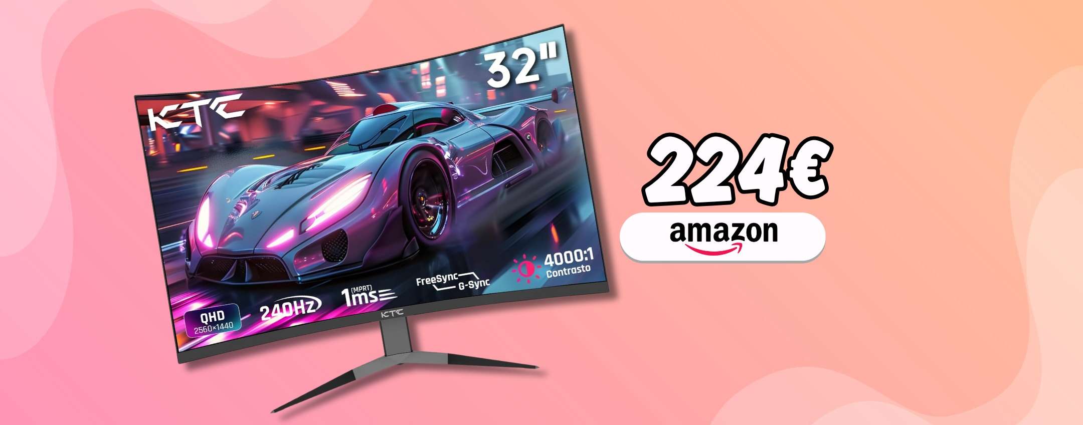 Monitor gaming 32″ curvo con risoluzione 2K e 240Hz: il prezzo è un REGALO