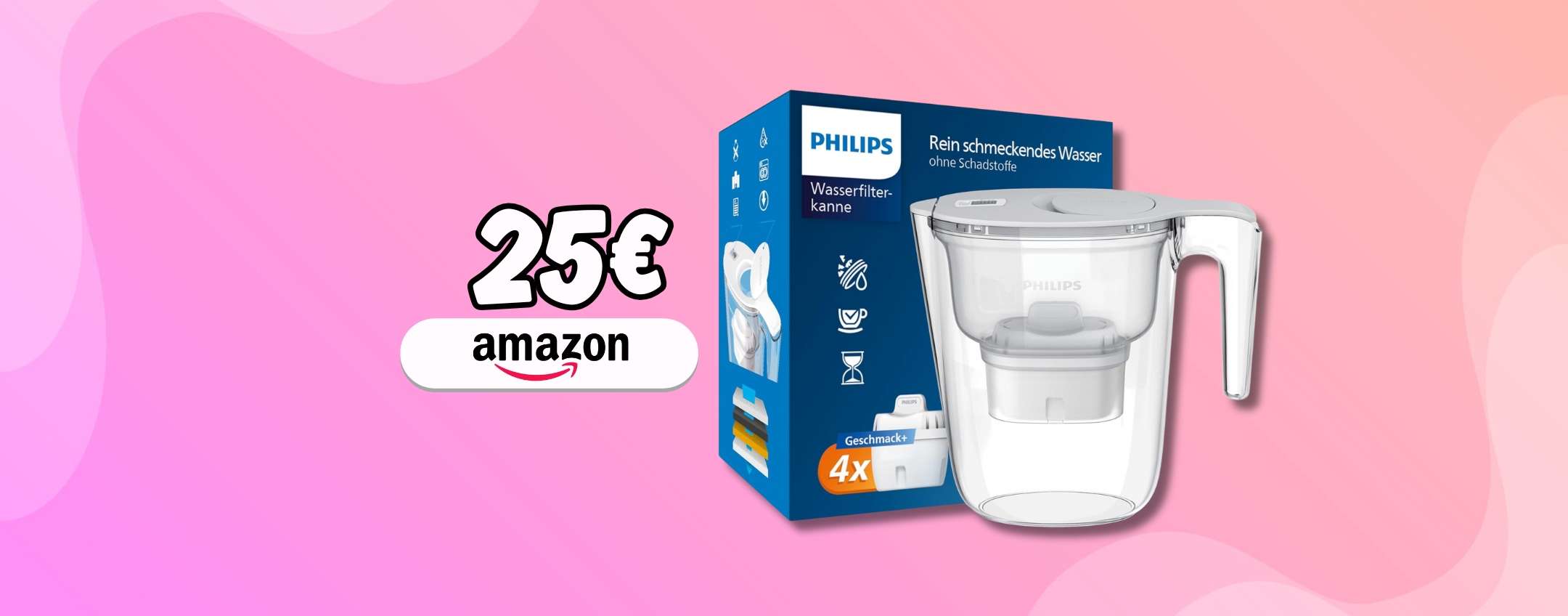Caraffa filtrante Philips + 4 cartucce: addio al supermercato con 25€