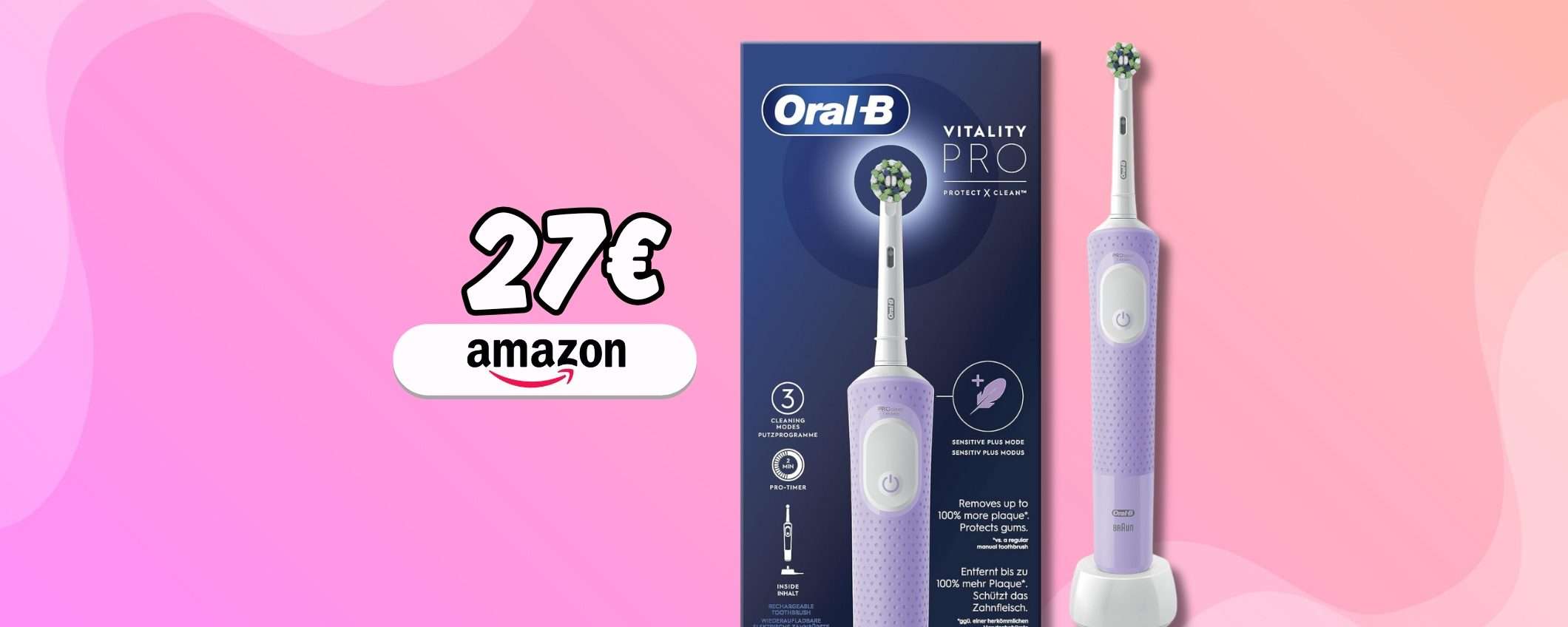 27€ per denti puliti e sbiancati con Oral-B Vitality Pro, scontone Amazon 27€ per denti puliti e sbiancati con Oral-B Vitality Pro, scontone Amazon