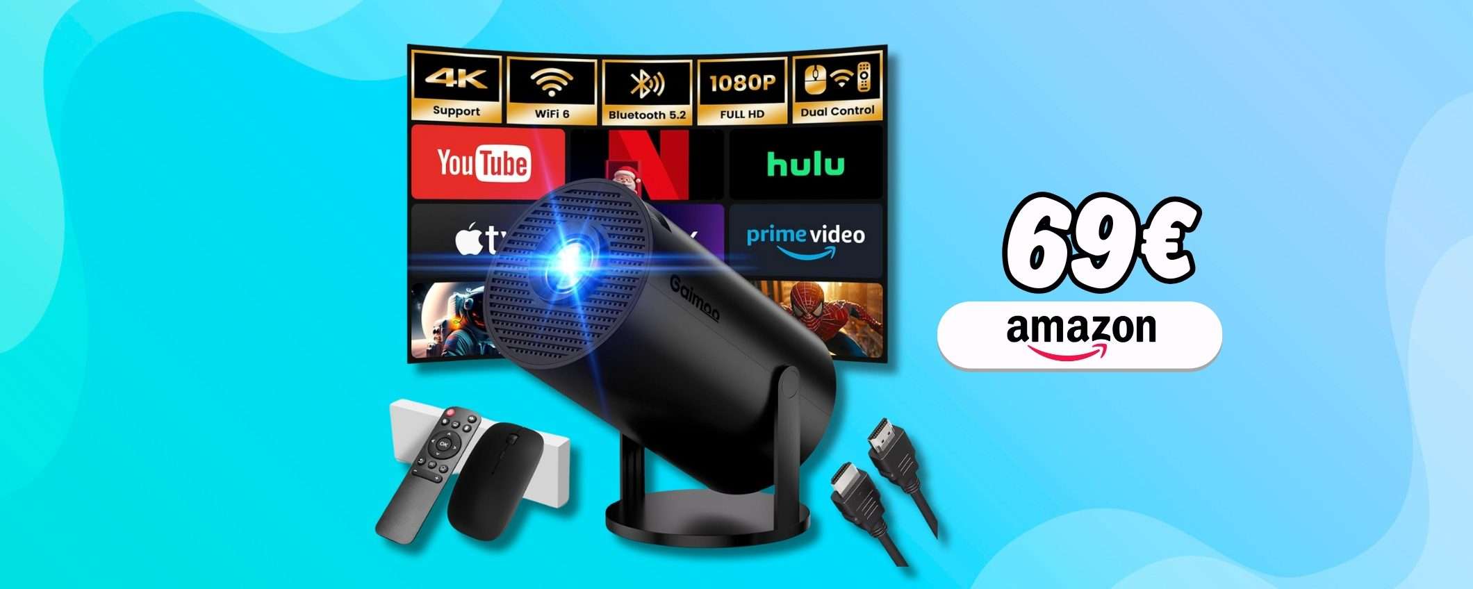 Mini proiettore con app integrate: il cinema a casa costa soli 69€ Mini proiettore con app integrate: il cinema a casa costa soli 69€
