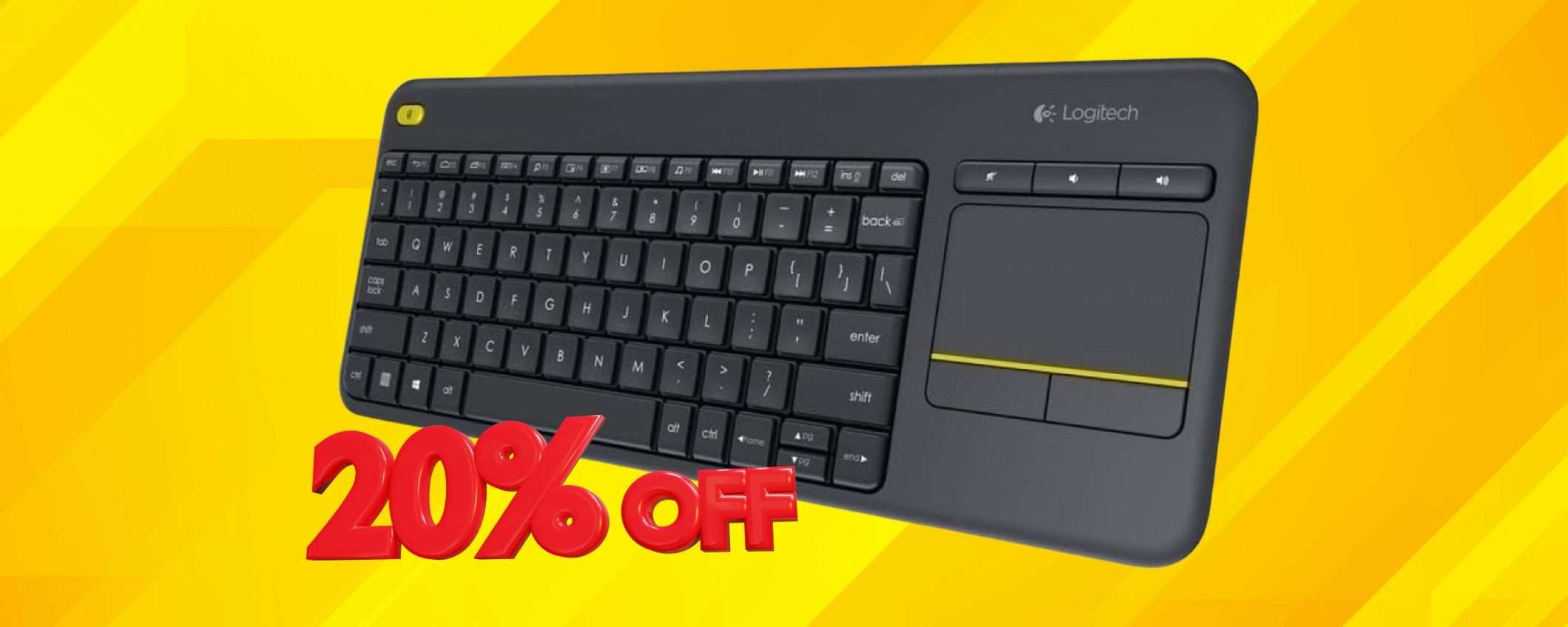 Logitech K400 Plus: tastiera wireless compatta con touchpad integrato (-20%) Logitech K400 Plus: tastiera wireless compatta con touchpad integrato (-20%)