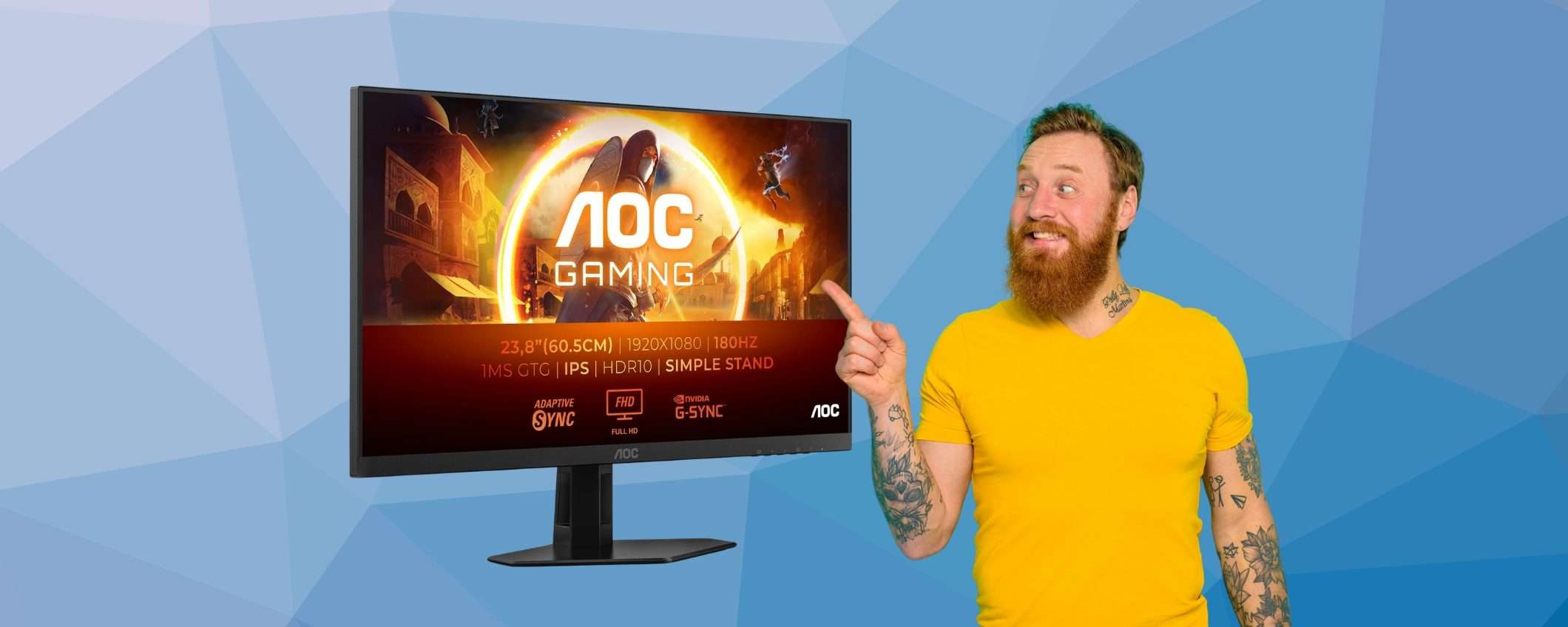 Monitor da gaming AOC da 24 pollici, 180Hz e 1ms oggi tuo a 99€