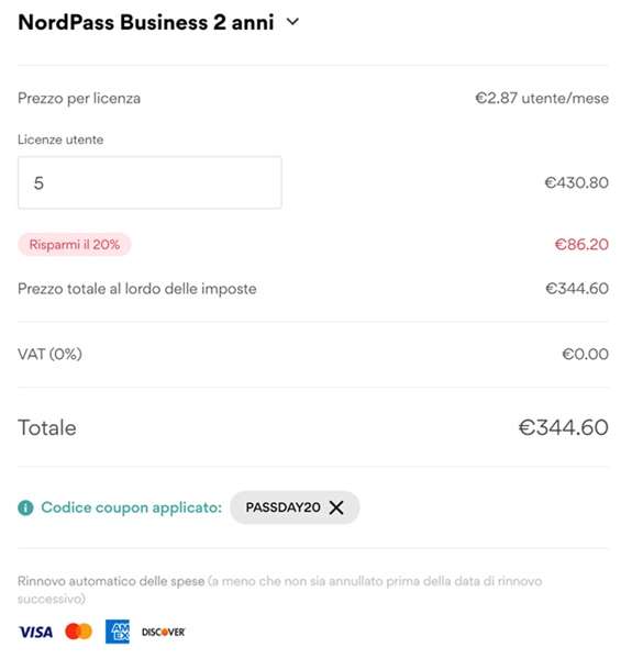 nordpass business 2 anni offerta