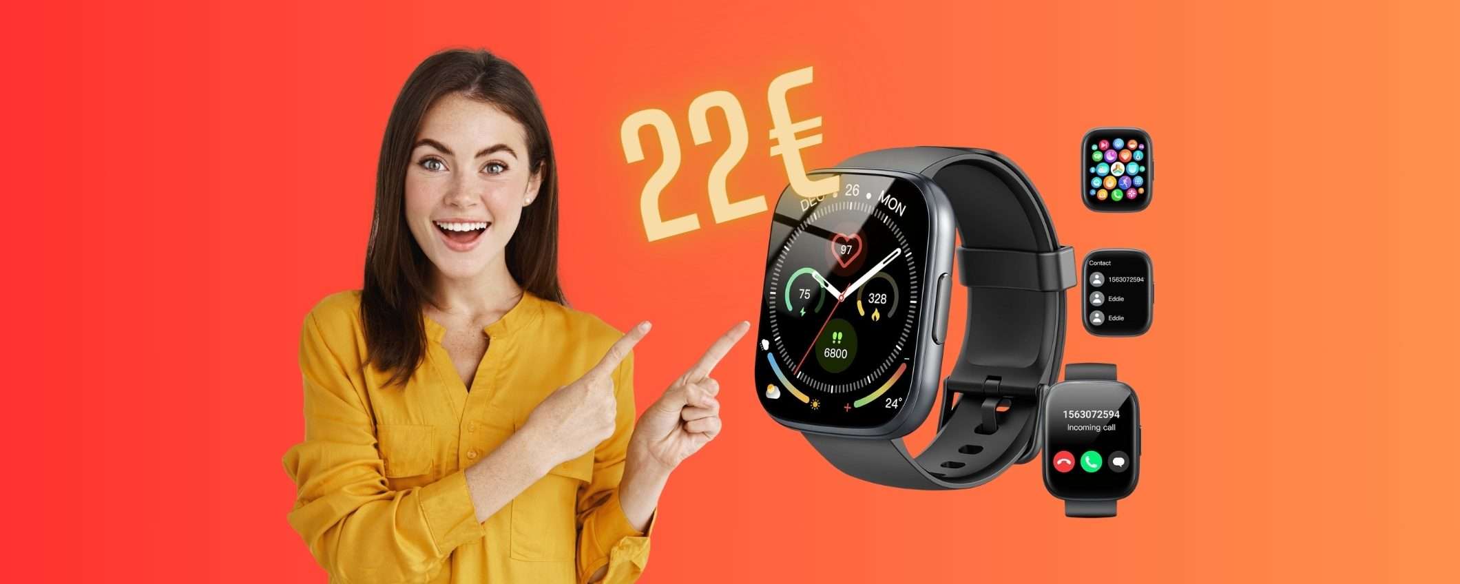 Smartwatch impermeabile con 110 profili sportivi e microfono a soli 22€ Smartwatch impermeabile con 110 profili sportivi e microfono a soli 22€