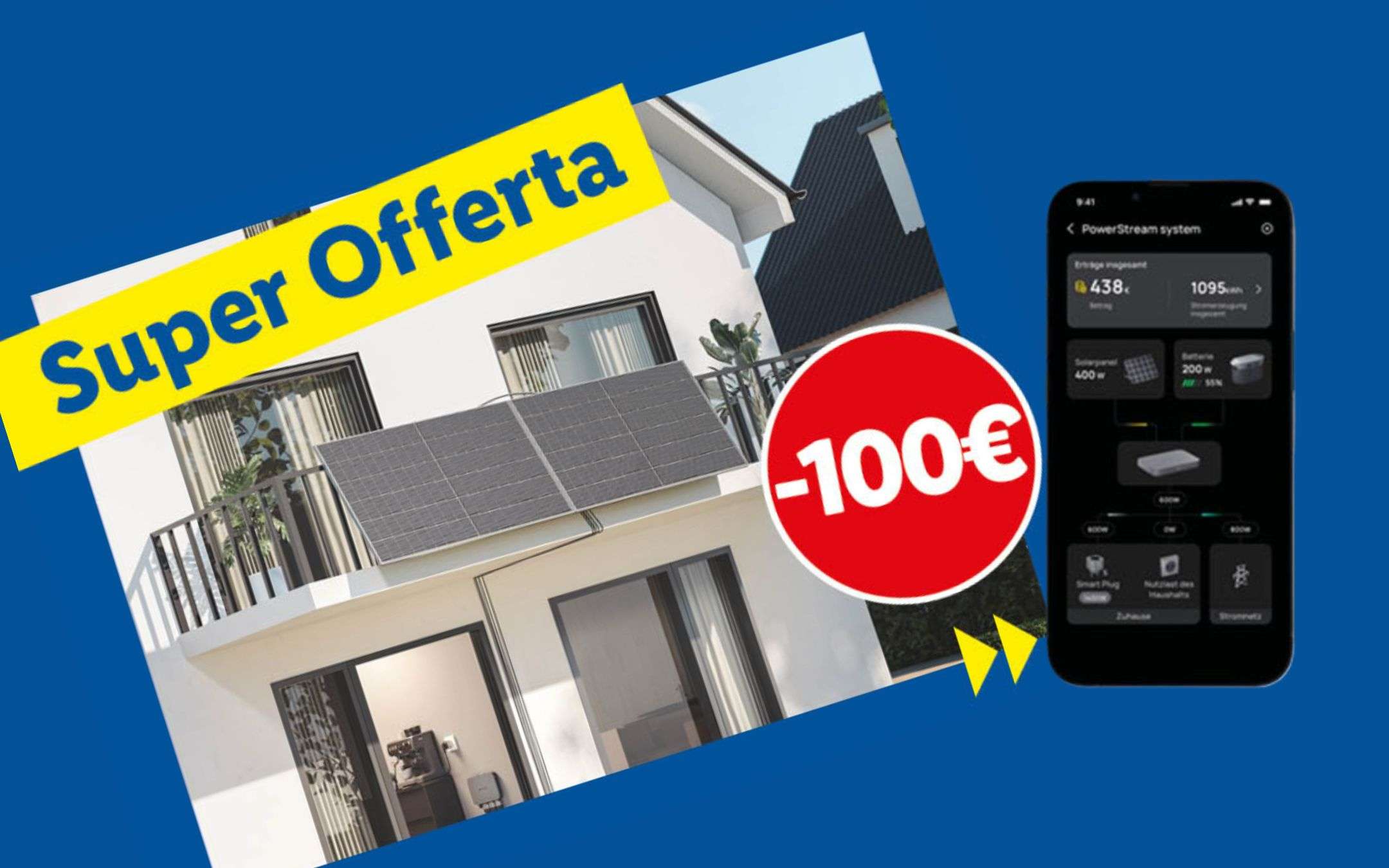 Lidl SPIAZZA TUTTI: solare da balcone a 249€ (kit completo con 2 pannelli)
