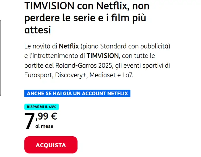 timvision netflix offerta