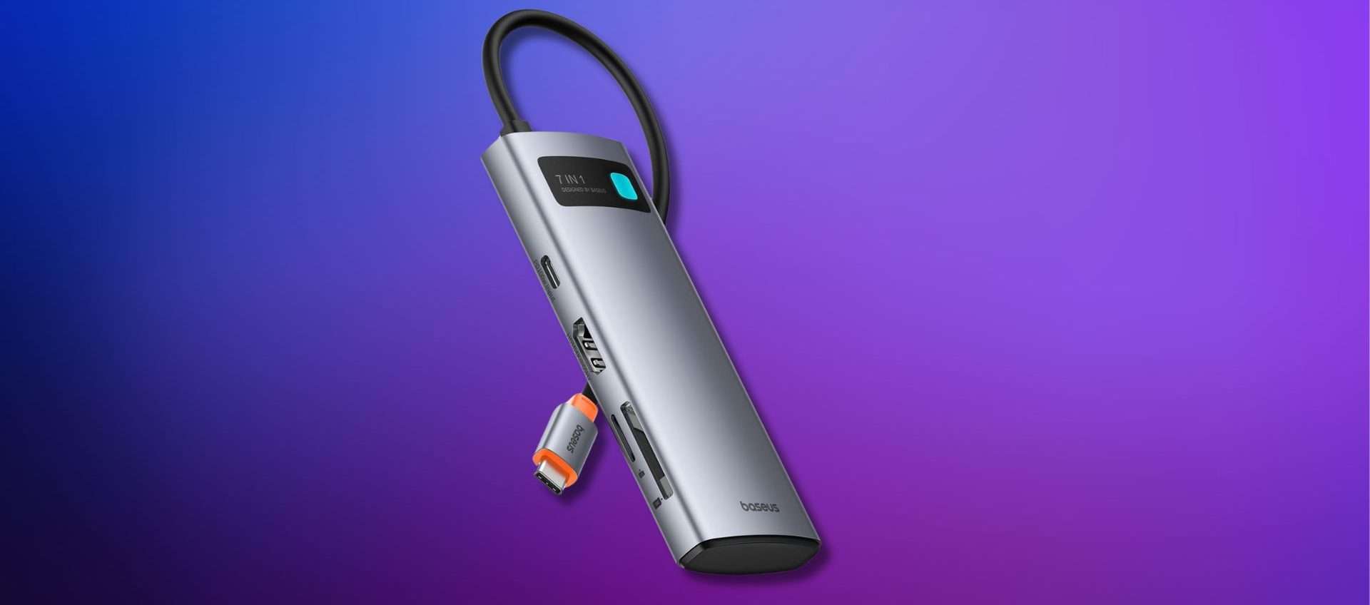 Baseus Hub USB-C 7 in 1 a 14,16€: docking compatta e potente con HDMI 4K e PD 100W scontata del 29% Baseus Hub USB-C 7 in 1 a 14,16€: docking compatta e potente con HDMI 4K e PD 100W scontata del 29%
