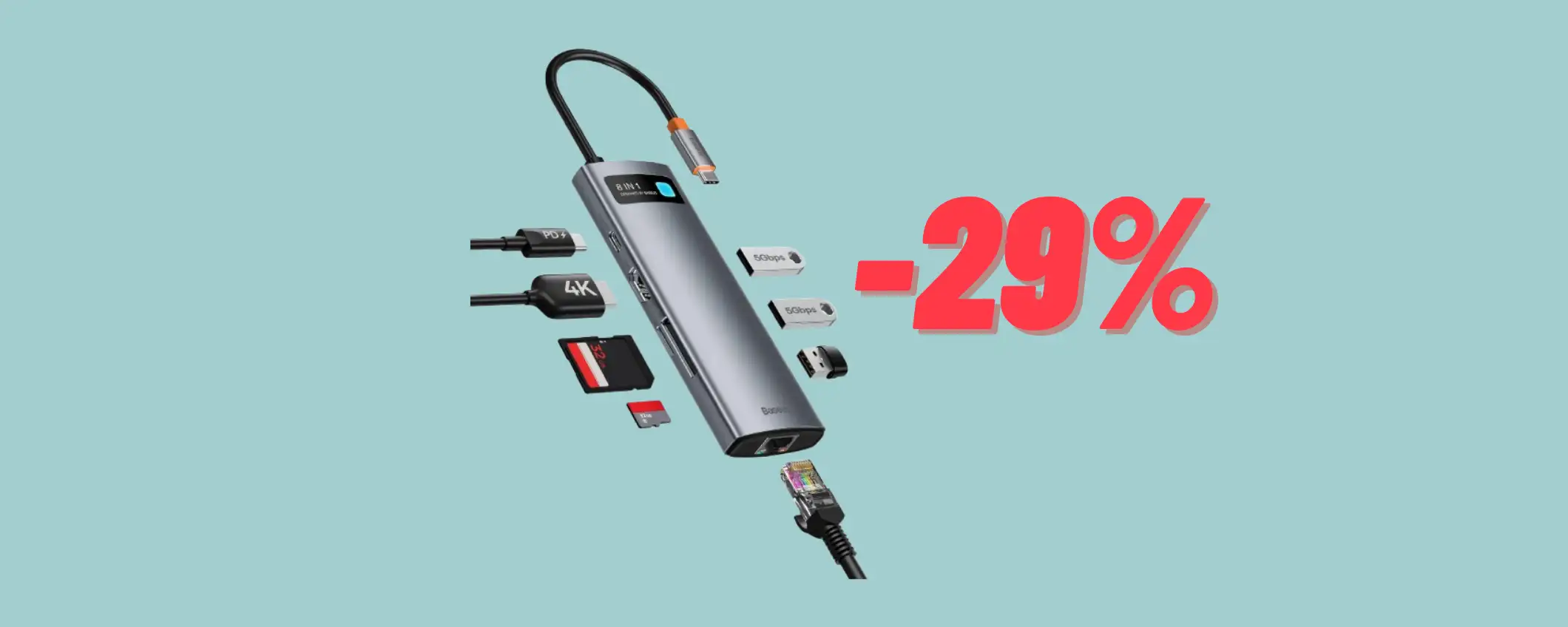 Sconti Amazon: Baseus Hub USB C 8 in 1 al -29% Sconti Amazon: Baseus Hub USB C 8 in 1 al -29%
