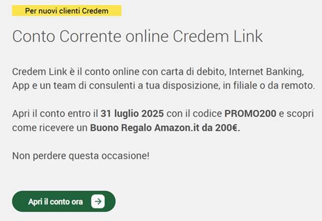 credem link buono amazon 200 euro