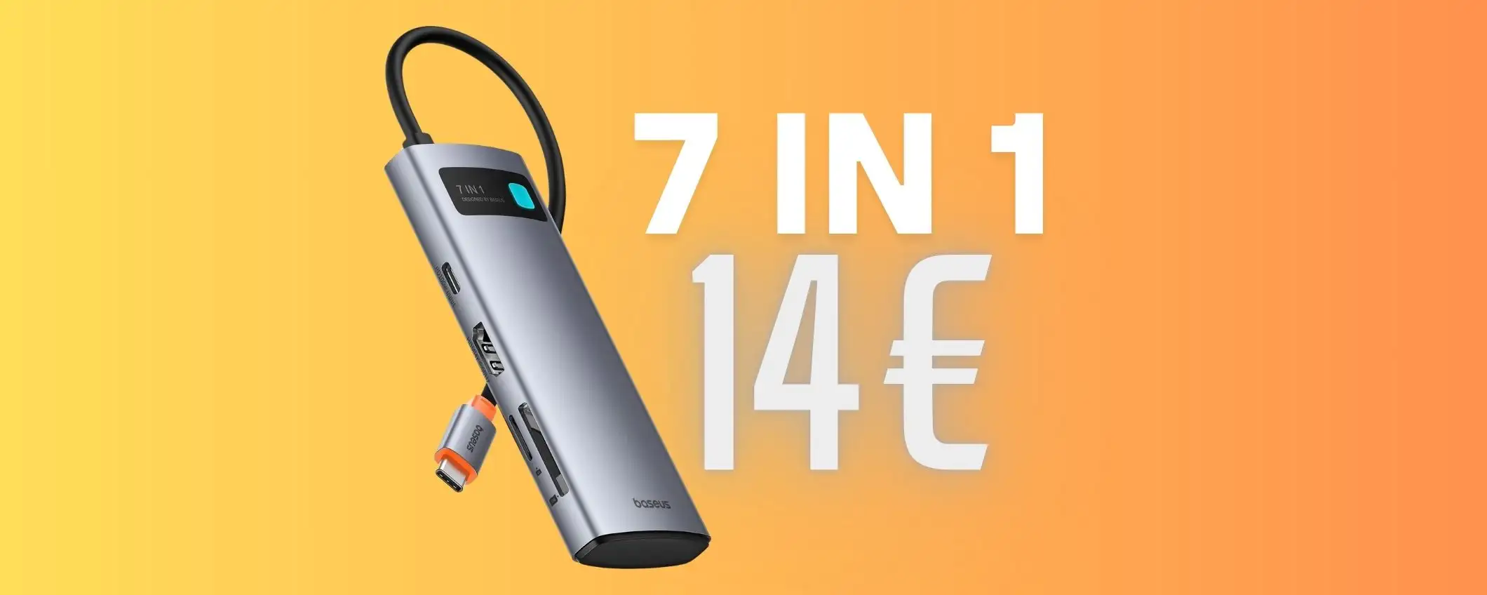 Hub 7 in 1 con porte HDMI, USB, PD da 100W e lettore di schede SD/TF a 14€ Hub 7 in 1 con porte HDMI, USB, PD da 100W e lettore di schede SD/TF a 14€