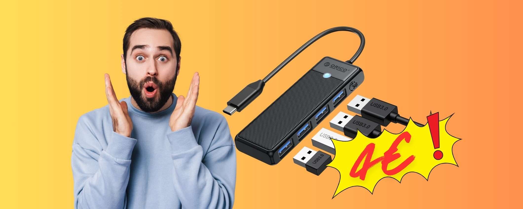 SOLO 4€ su Amazon per questo Hub USB 4 in 1 con sconto del 60% SOLO 4€ su Amazon per questo Hub USB 4 in 1 con sconto del 60%