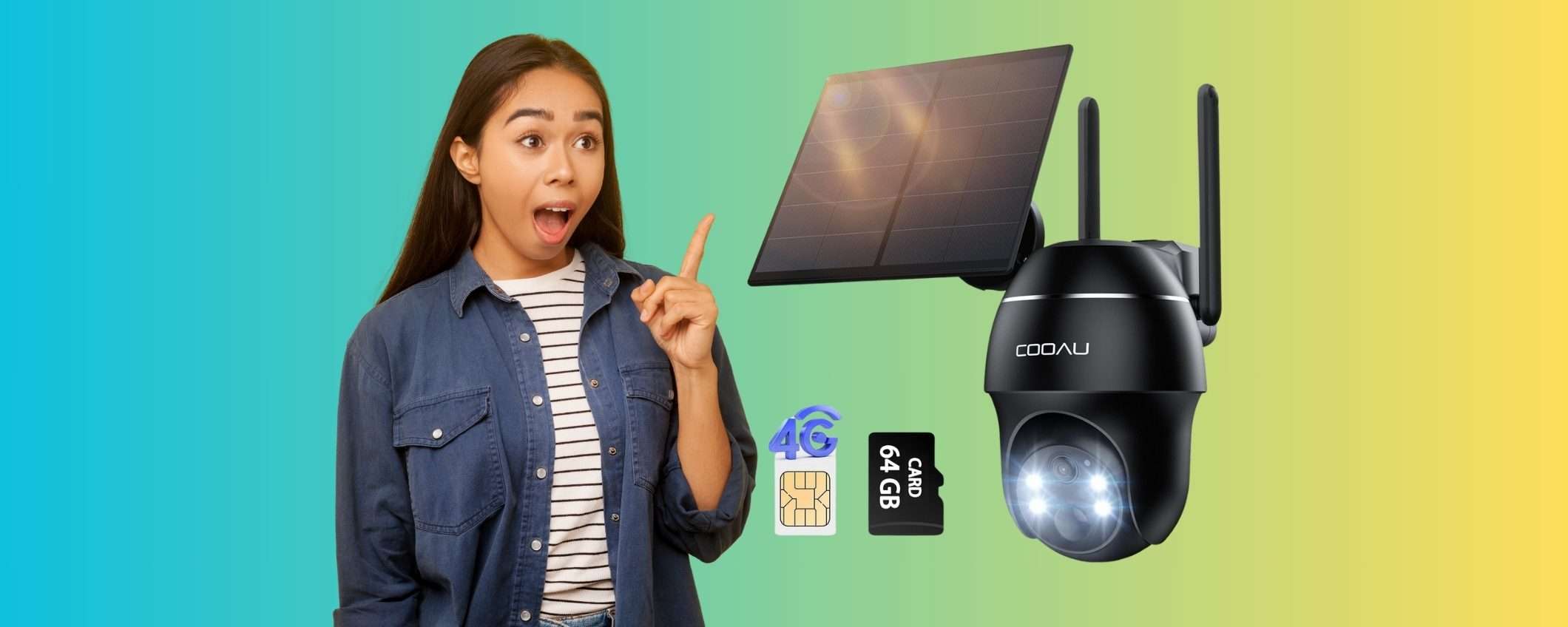 Telecamera di sicurezza con pannello solare, SIM e SD da 64GB a soli 49€ Telecamera di sicurezza con pannello solare, SIM e SD da 64GB a soli 49€