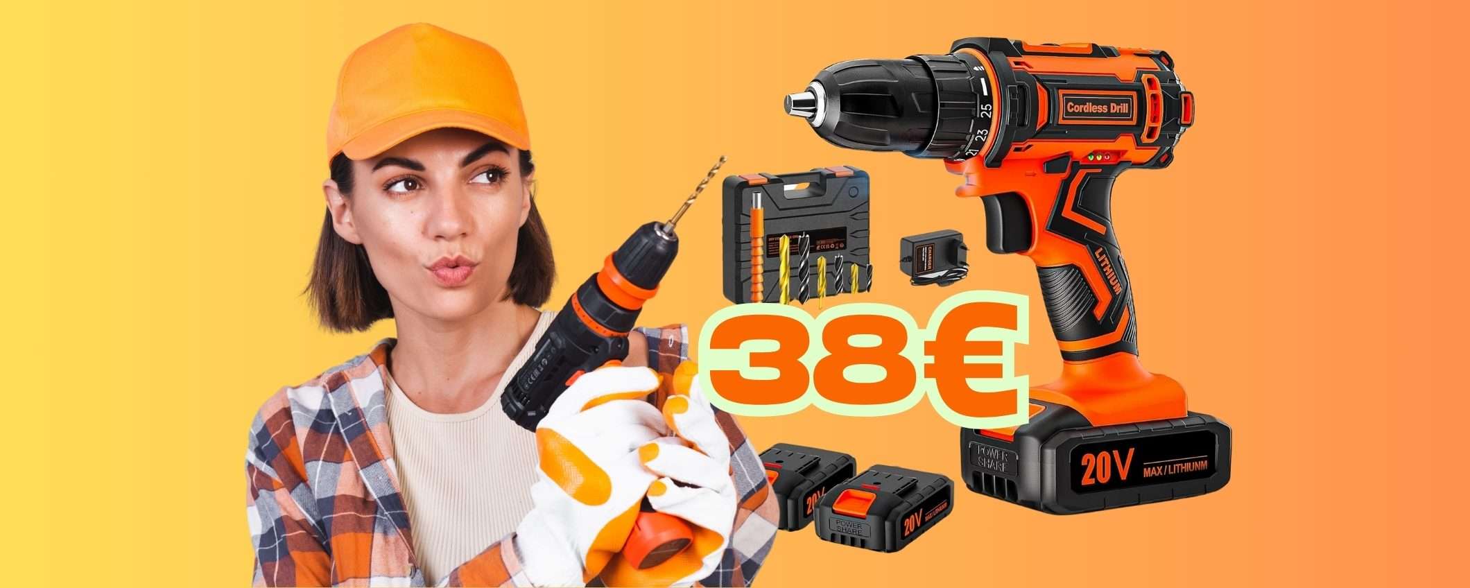 Trapano avvitatore a batteria con valigetta e accessori tuo con appena 38€ Trapano avvitatore a batteria con valigetta e accessori tuo con appena 38€