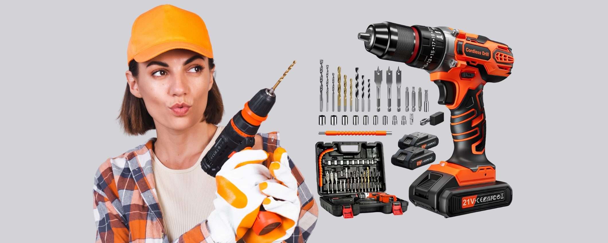 Trapano avvitatore a batteria con valigetta piena di accessori tuo a una sciocchezza Trapano avvitatore a batteria con valigetta piena di accessori tuo a una sciocchezza