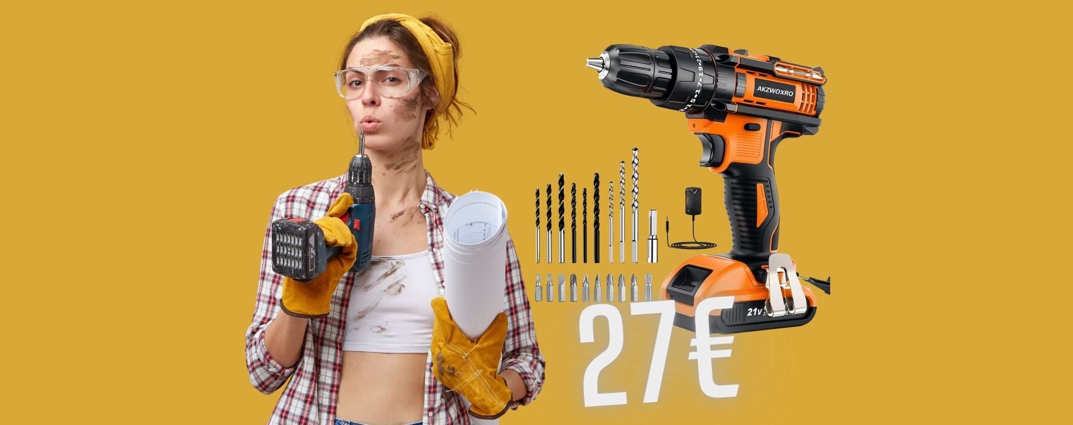 Appena 27€ per questo trapano avvitatore a batteria accessoriato Appena 27€ per questo trapano avvitatore a batteria accessoriato