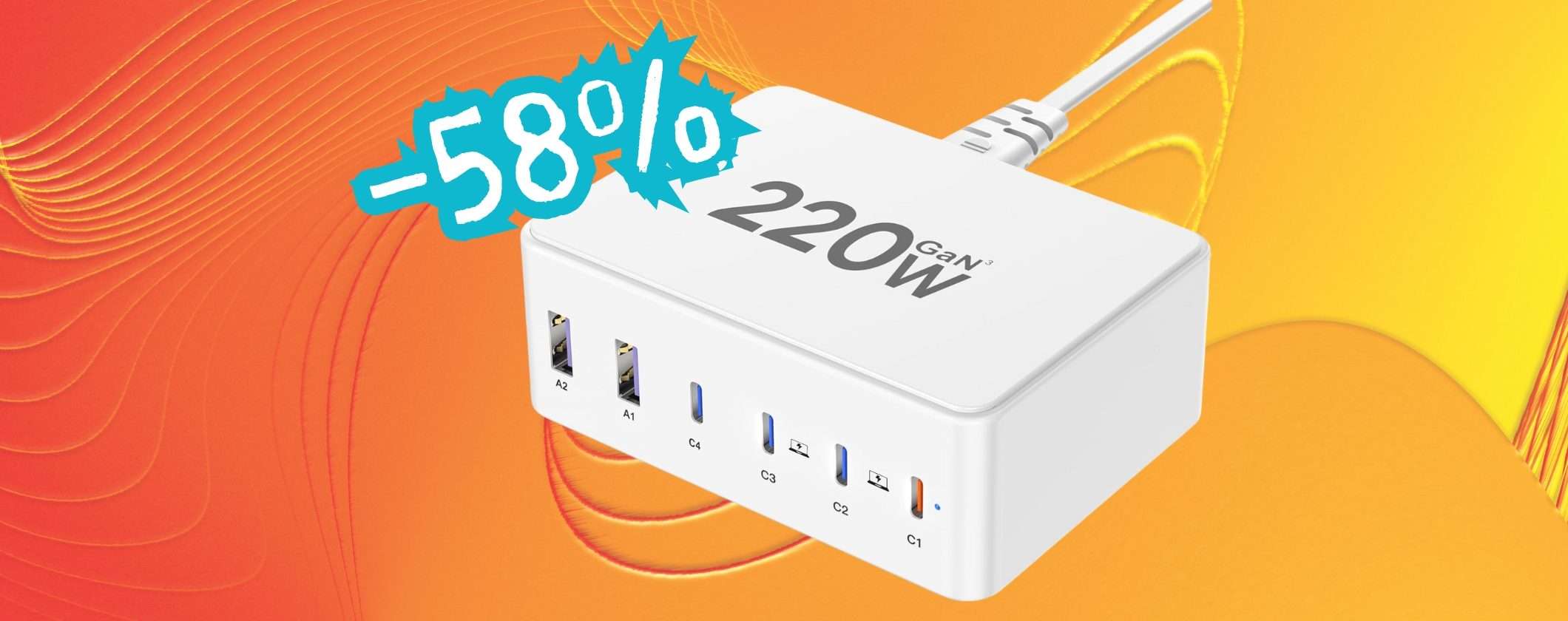Caricatore USB con 6 porte e potenza da 220W in SCONTO oltre la METÀ Caricatore USB con 6 porte e potenza da 220W in SCONTO oltre la METÀ