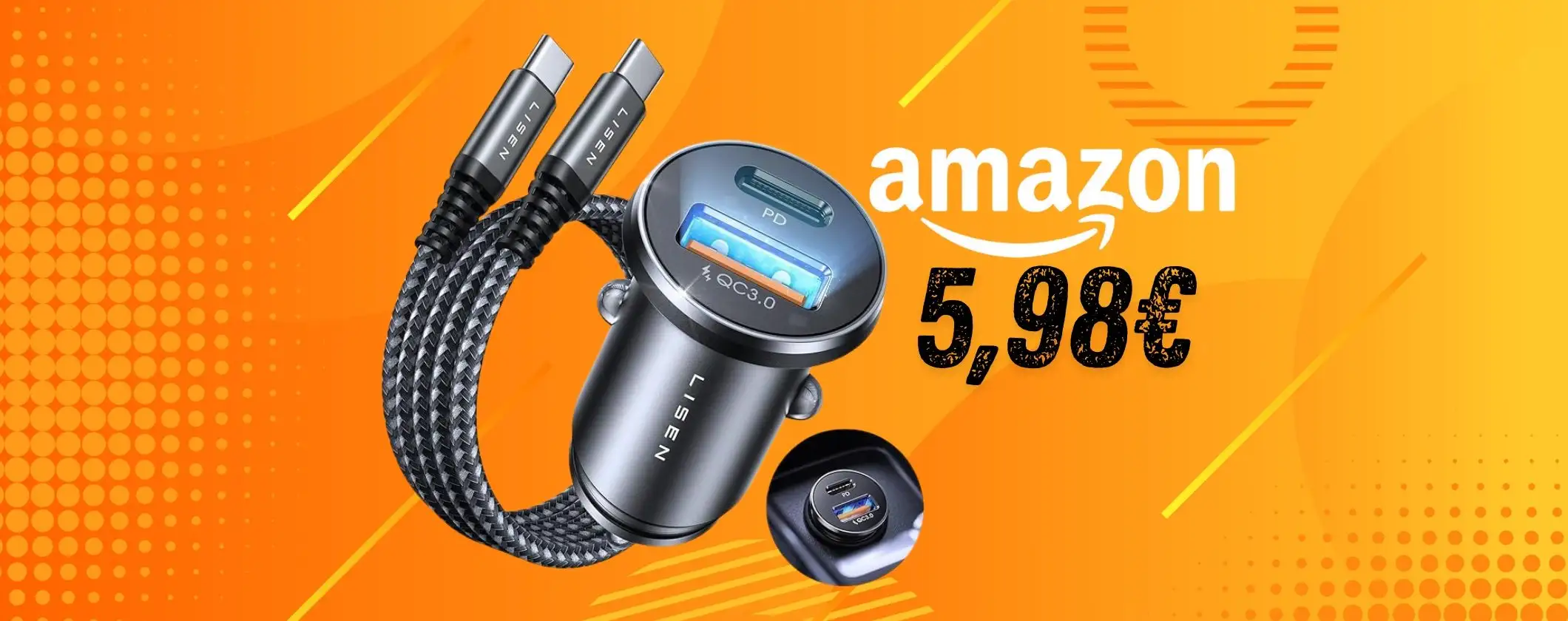 Caricatore USB per auto con doppia uscita e ricarica rapida a soli 5,98€ Caricatore USB per auto con doppia uscita e ricarica rapida a soli 5,98€