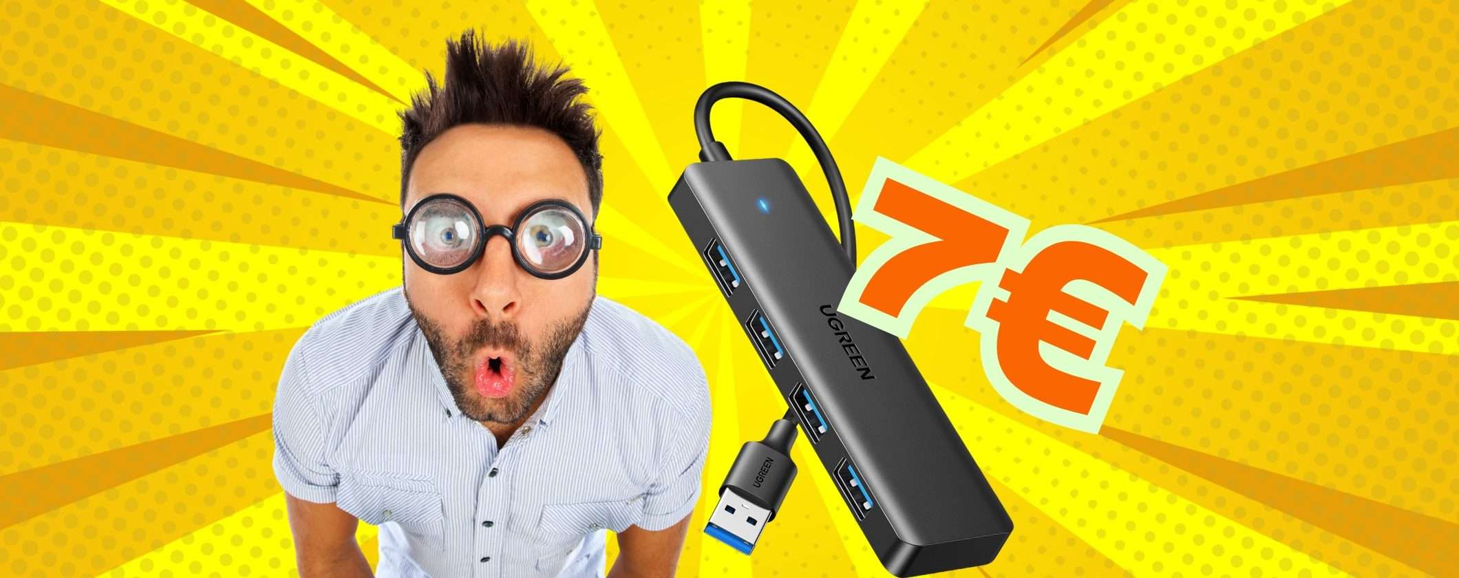 Hub USB con 4 porte veloci compatibile con PC e consolle a soli 7€