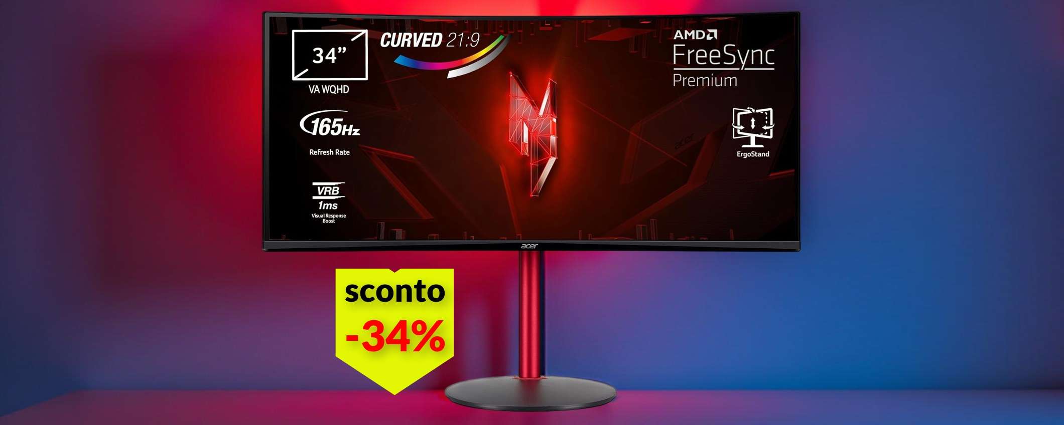 Monitor curvo Acer Nitro da 34 pollici: una goduria per i gamer (-120€) Monitor curvo Acer Nitro da 34 pollici: una goduria per i gamer (-120€)