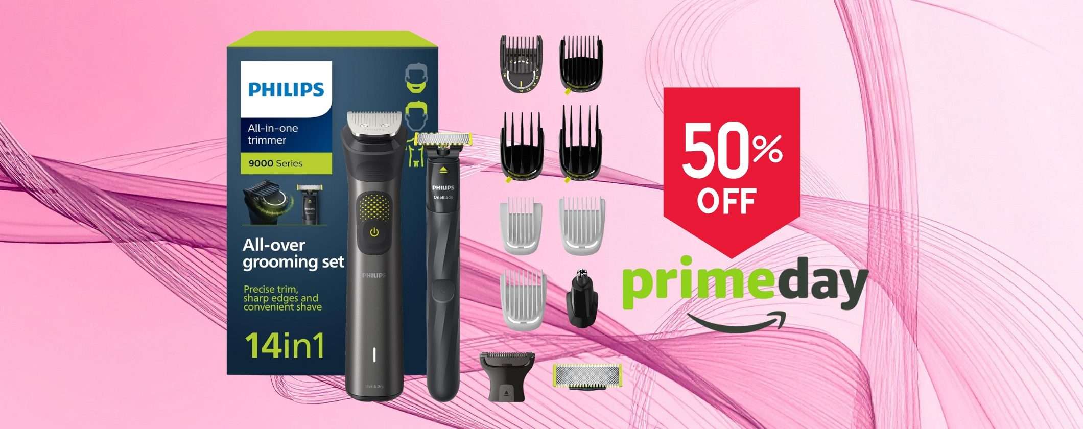 Philips Series 9000 14 in 1: rifinitore + OneBlade a METÀ PREZZO Philips Series 9000 14 in 1: rifinitore + OneBlade a METÀ PREZZO