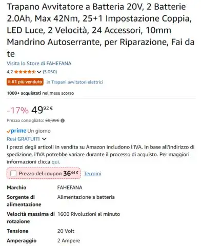 Coupon trapano avvitatore