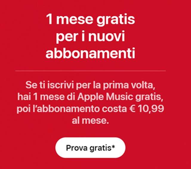 apple music prova 1 mese