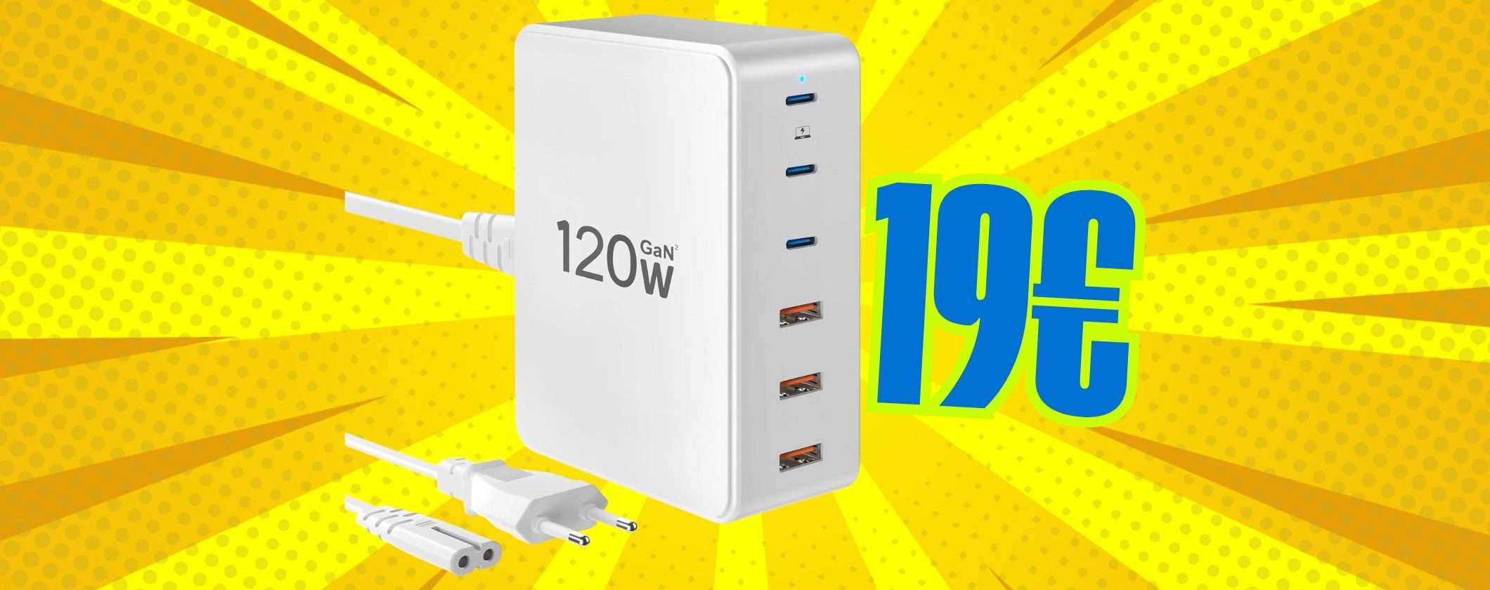 Caricatore USB da 120W con 6 uscite a prezzo mini con il codice segreto (19€) Caricatore USB da 120W con 6 uscite a prezzo mini con il codice segreto (19€)