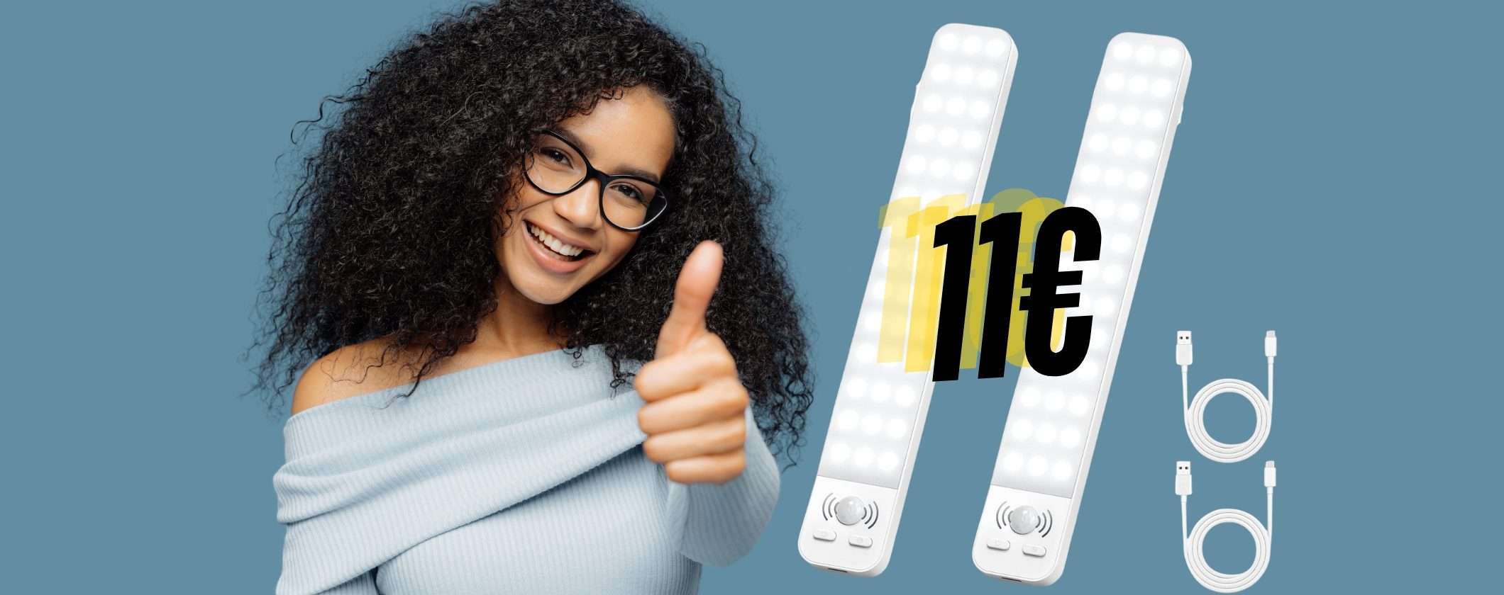 Luce per armadi e cassetti con 2 lampade con sensore di movimento a 11€