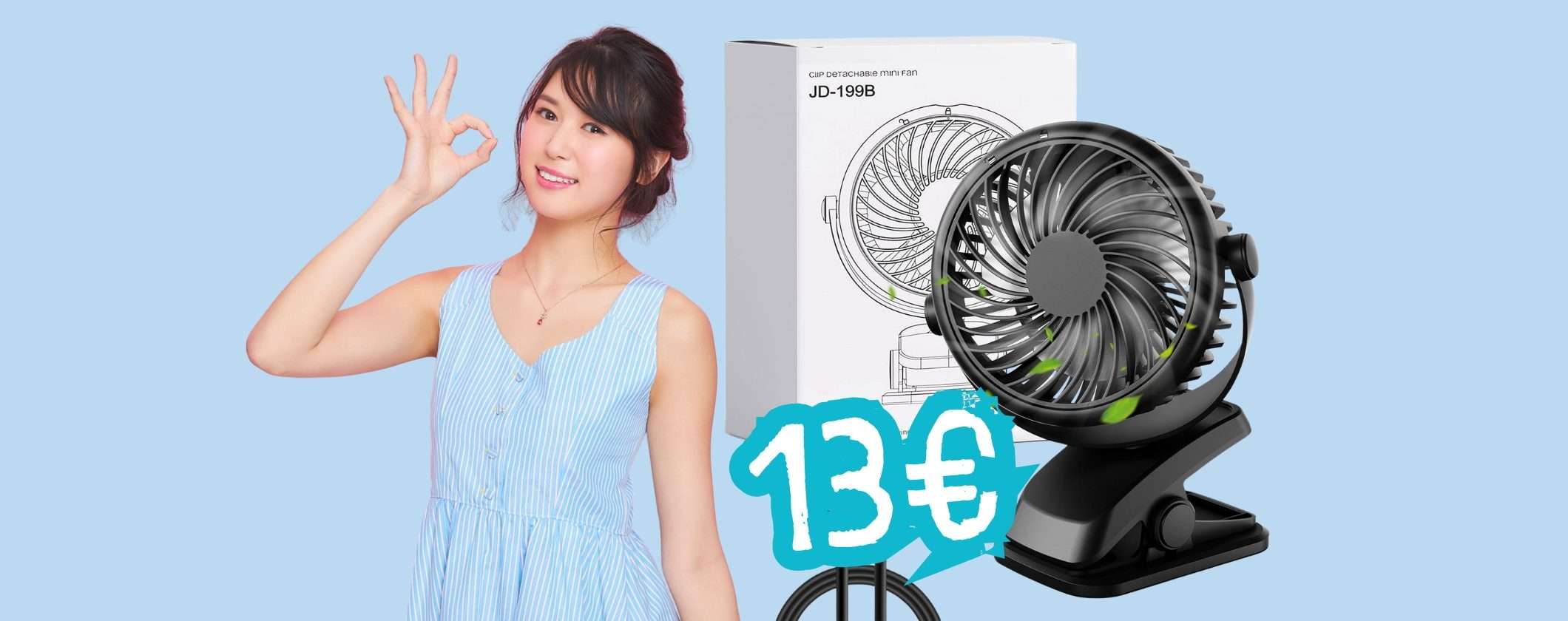 Mini ventilatore portatile con clip e USB a soli 13€ su Amazon